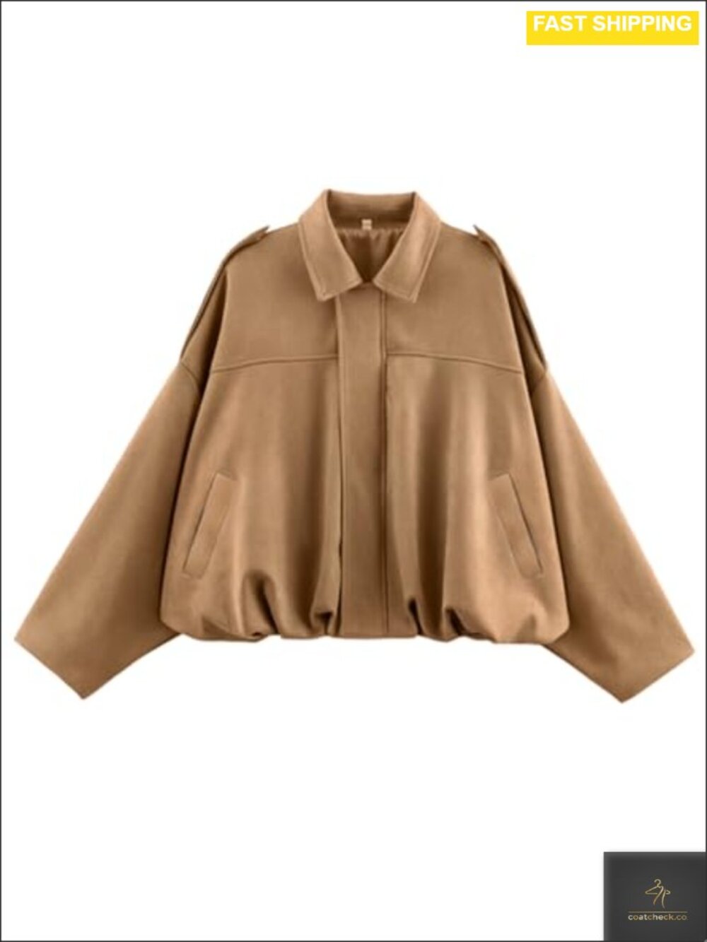 Faux Suede Bomber Jacket Oversized Bat Sleeve Cropped Coat
